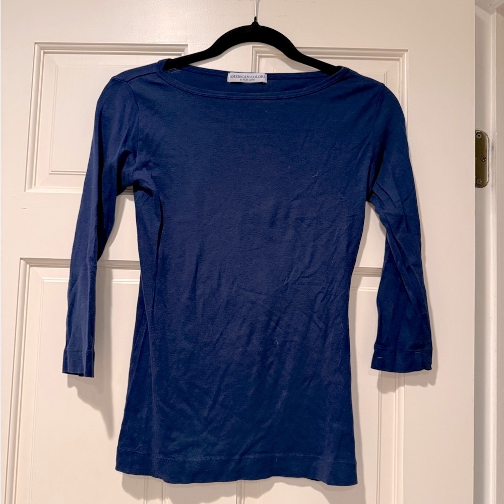 American Colors by Alex Lehr Blue Fitted Long Sleeve Tee